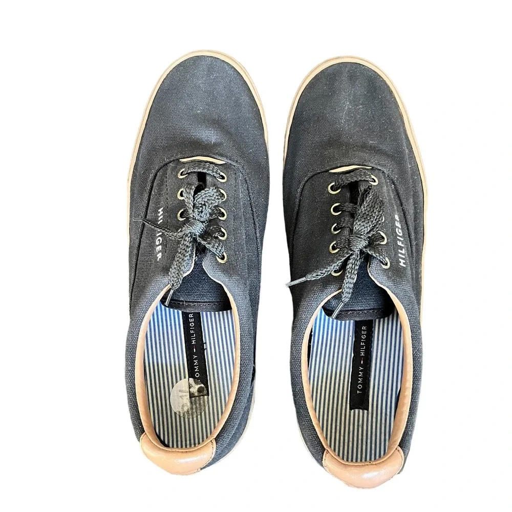 Tommy Hilfiger Deck Shoes Mens 8.5 Black Brown Canvas Boat Casual Flats